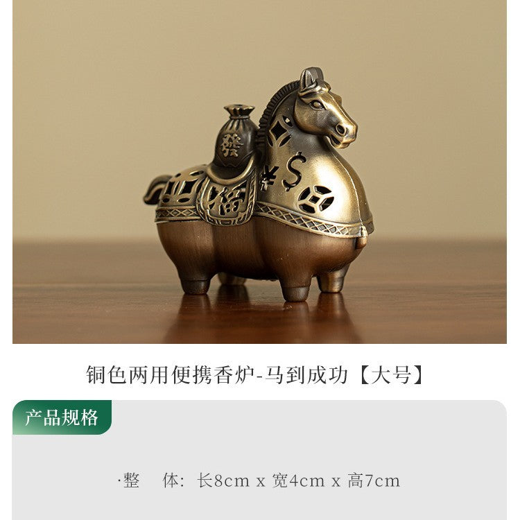 Authentic Eight Steeds Galloping Horses Alloy Censer - Desktop Coil & Stick Incense Burner