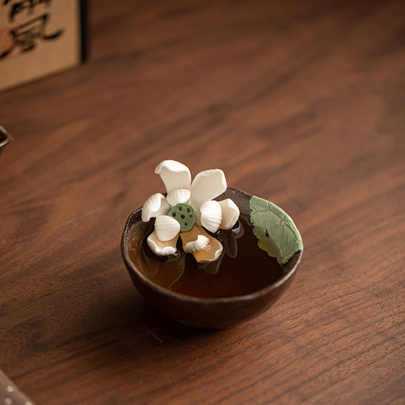 Handcrafted Qingshui Wood-Fired Floral Bud Master Teacup - 95ml Gift Box Suite