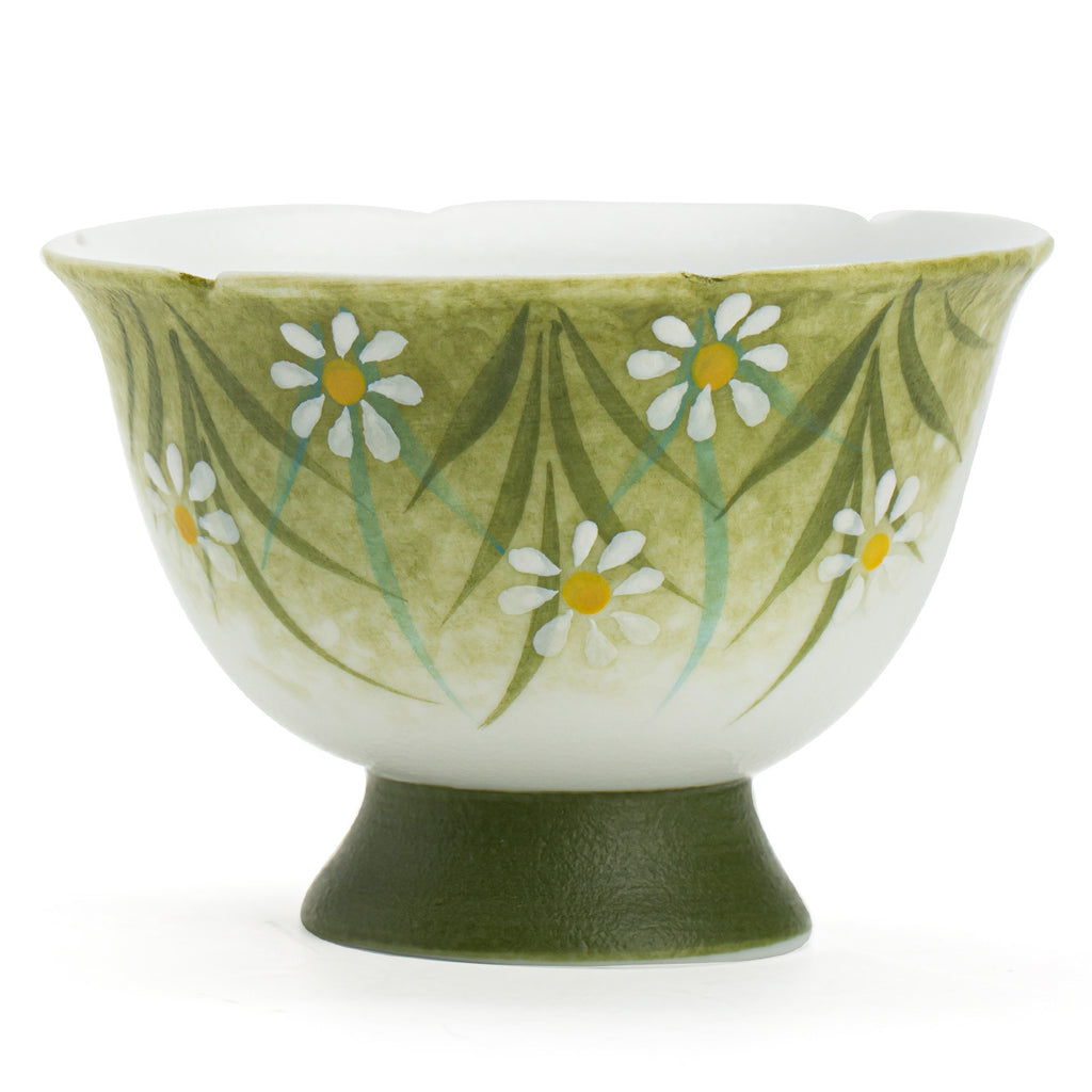 Authentic Hand-Painted Daisy Flower Flared High-Stem Master Teacup - 75ml Gongfu Cup