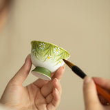 Authentic Hand-Painted Daisy Flower Flared High-Stem Master Teacup - 75ml Gongfu Cup