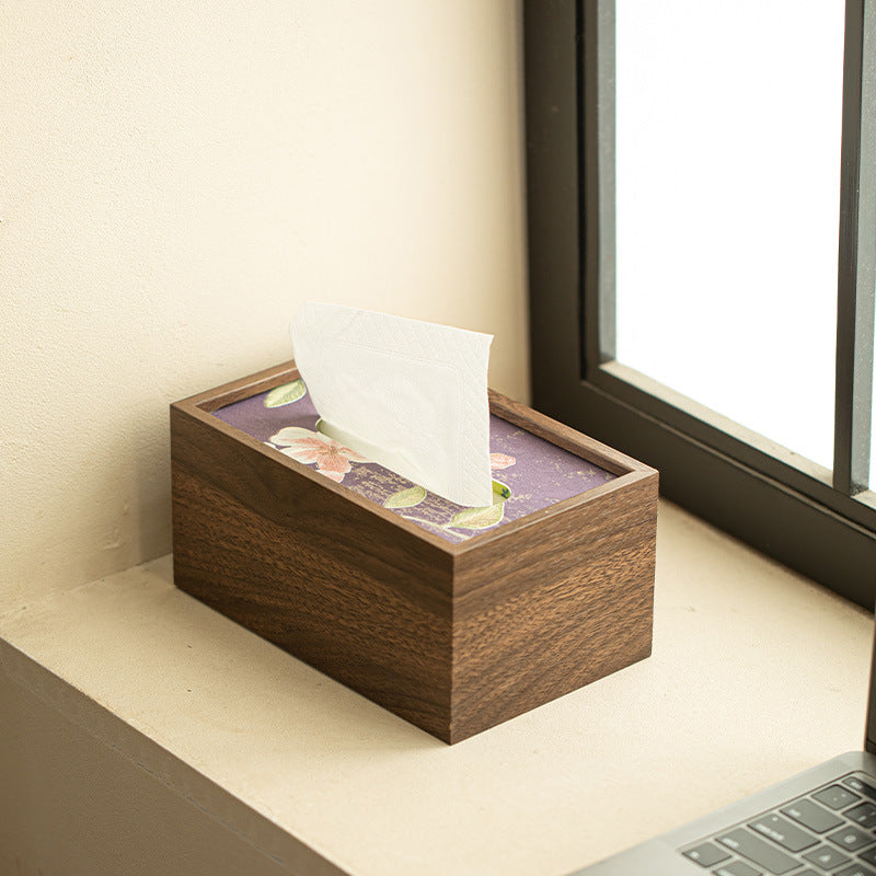 Handcrafted Luxury Faux-Wood Textured Ceramic Tissue Box Cover - Living Room Decor Teaware Accessories