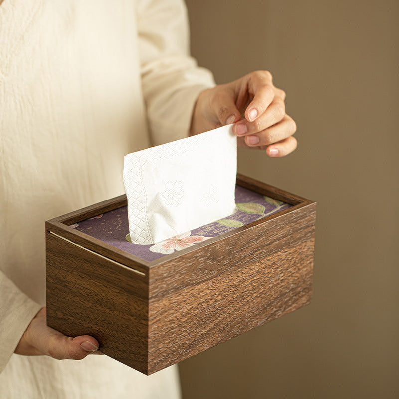 Handcrafted Luxury Faux-Wood Textured Ceramic Tissue Box Cover - Living Room Decor Teaware Accessories