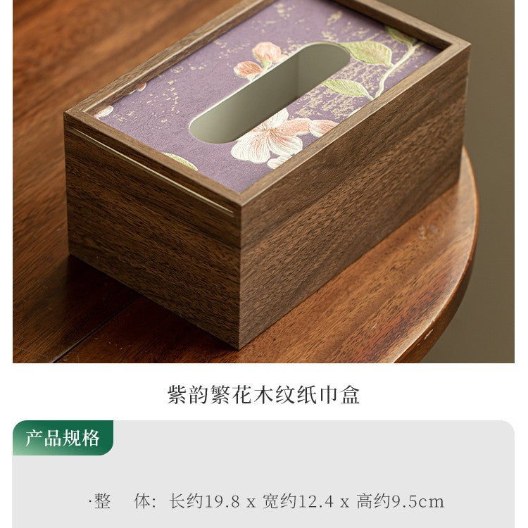 Handcrafted Luxury Faux-Wood Textured Ceramic Tissue Box Cover - Living Room Decor Teaware Accessories