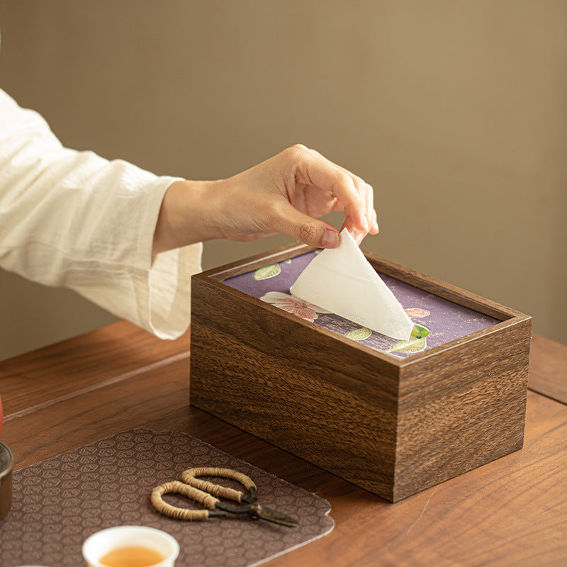 Handcrafted Luxury Faux-Wood Textured Ceramic Tissue Box Cover - Living Room Decor Teaware Accessories