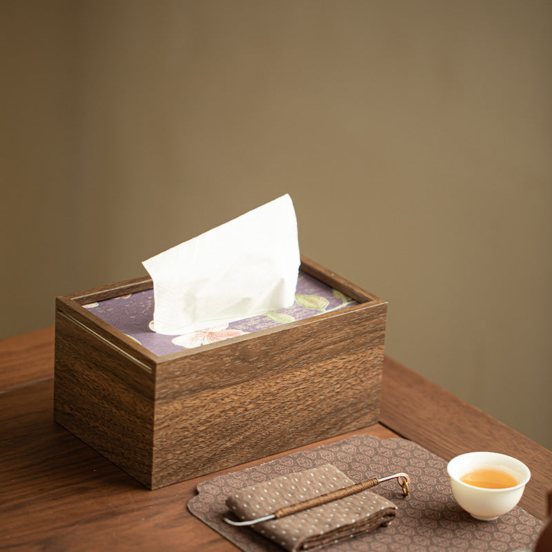 Handcrafted Luxury Faux-Wood Textured Ceramic Tissue Box Cover - Living Room Decor Teaware Accessories