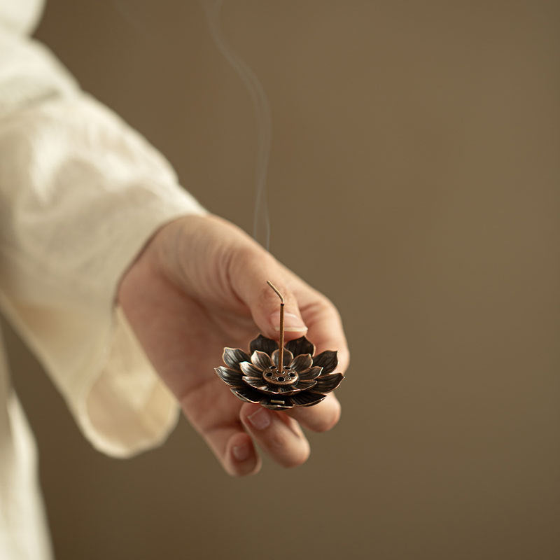Handcrafted Alloy Lotus Incense Burner & Multi-Gauge Stick Coil Holder - Teaware Accessories