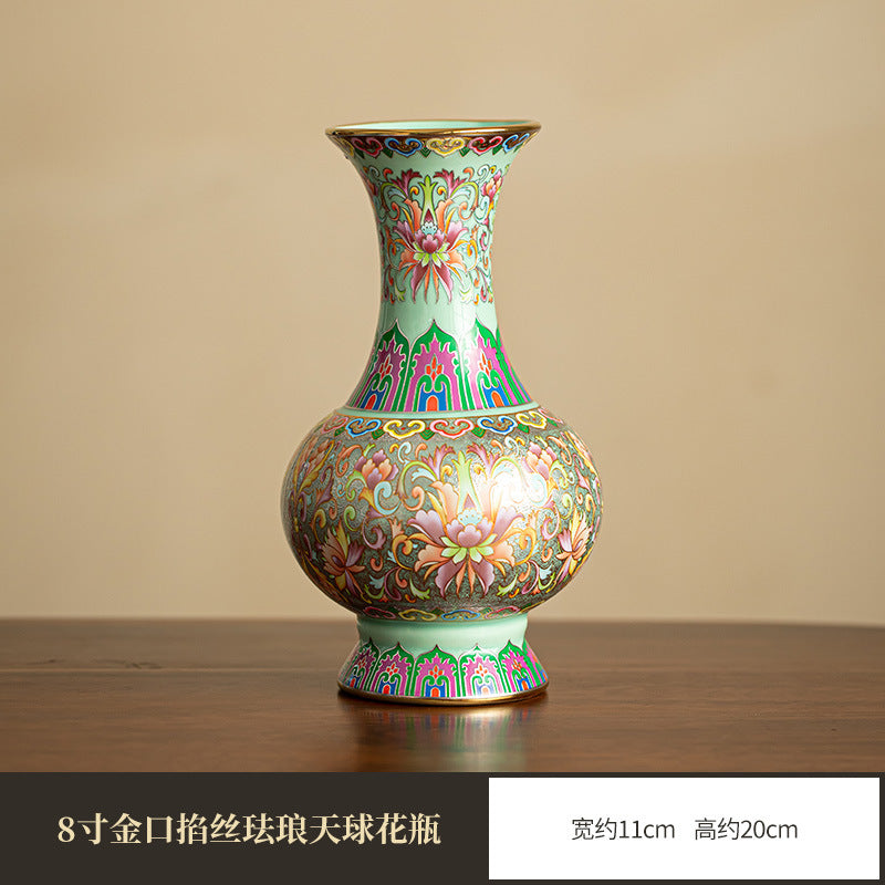 Authentic Jingdezhen Imperial Palace Enamel Decorative Ceramic Vase - 18cm Tea Room Art Teaware Accessories