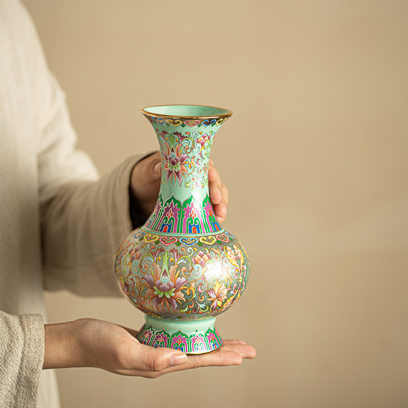 Authentic Jingdezhen Imperial Palace Enamel Decorative Ceramic Vase - 18cm Tea Room Art Teaware Accessories