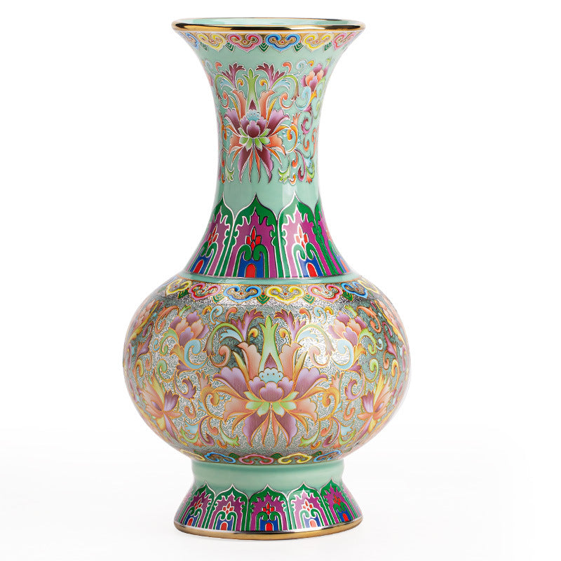 Authentic Jingdezhen Imperial Palace Enamel Decorative Ceramic Vase - 18cm Tea Room Art Teaware Accessories