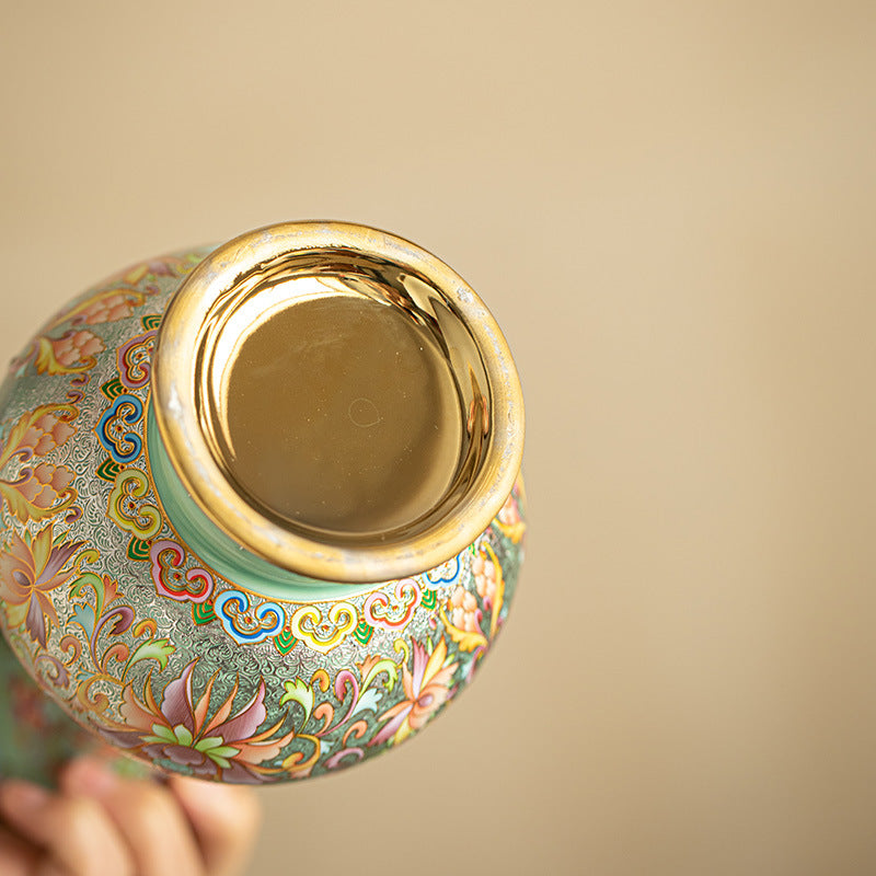 Authentic Jingdezhen Imperial Palace Enamel Decorative Ceramic Vase - 18cm Tea Room Art Teaware Accessories