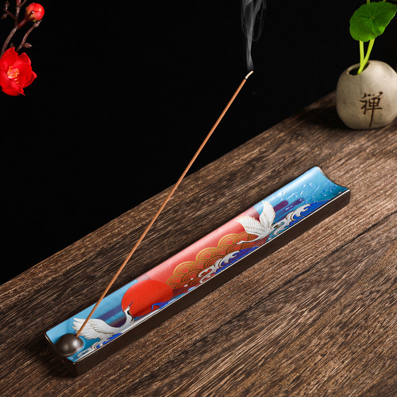 Cranes and auspicious clouds ceramic incense stick tray