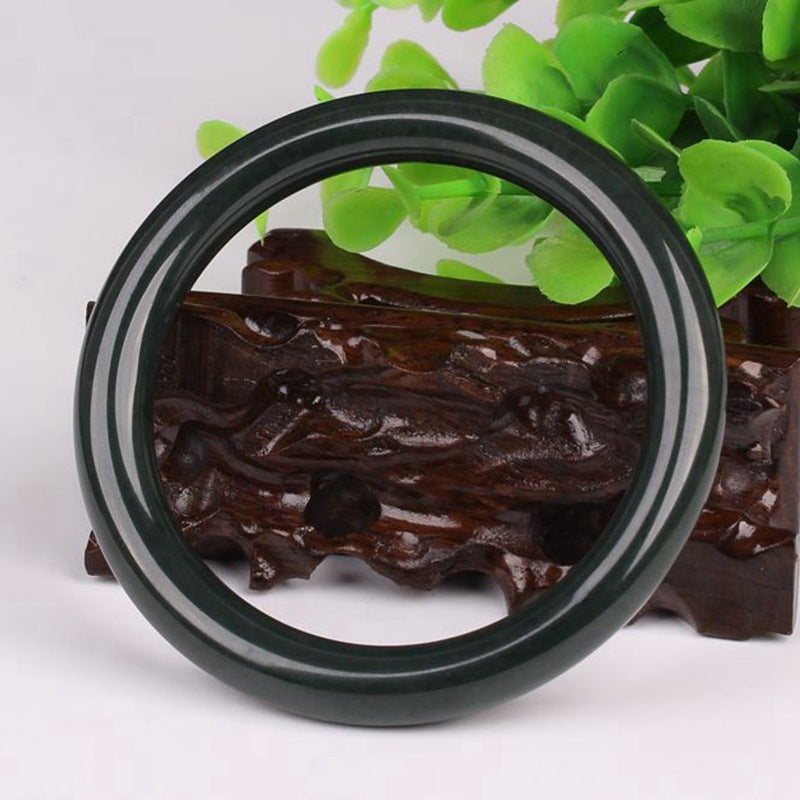 Certified natural Xinjiang Hetian Qingyu dark green round bangle bracelet