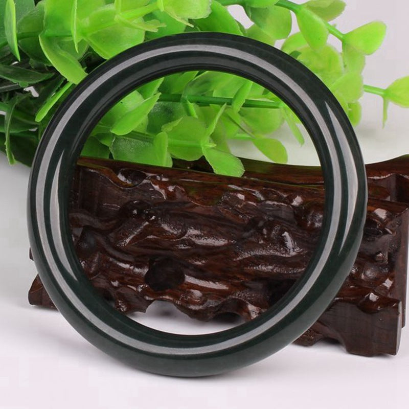 Dark green Hetian nephrite Qingyu bangle polished round profile