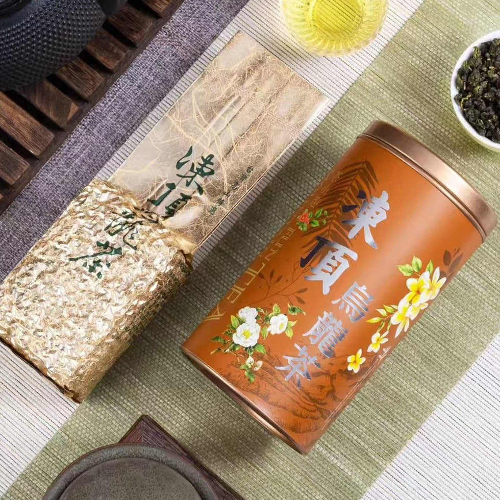 Taiwan Dong Ding oolong gift set with tea tins and rolled leaves