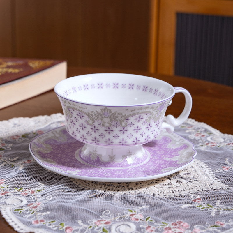 European palace feather-lattice high bone china coffee cup and saucer in blue and pink-purple gift box designs