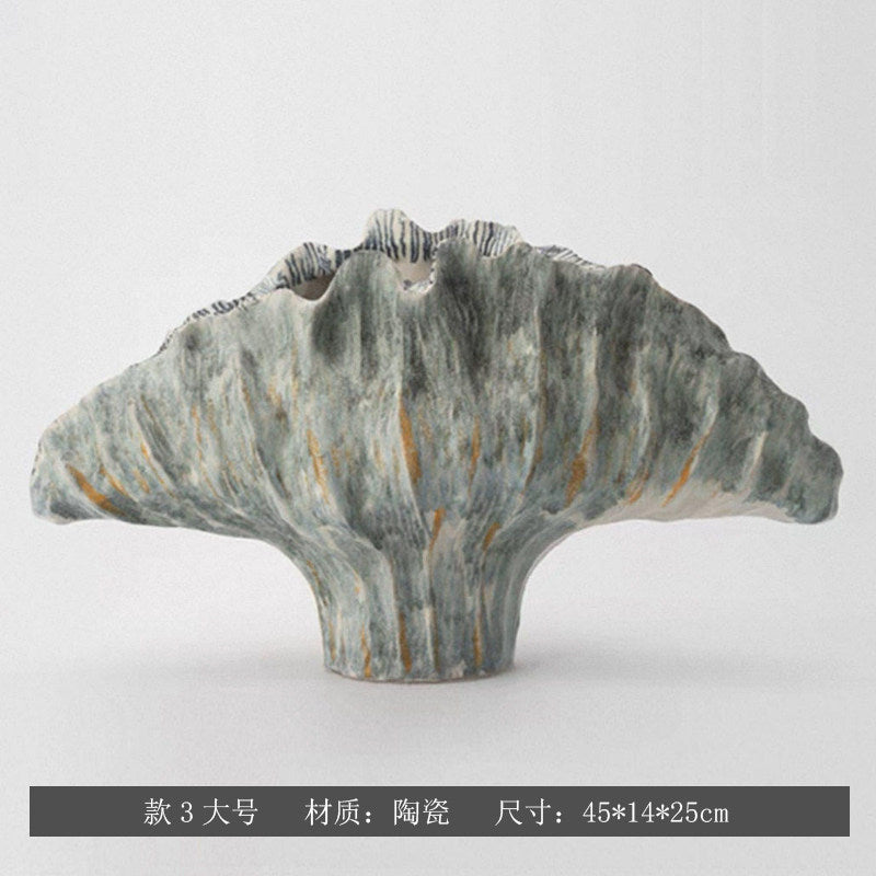 Ash Stone sculptural fan ceramic vase, Large 45 x 14 x 25 cm