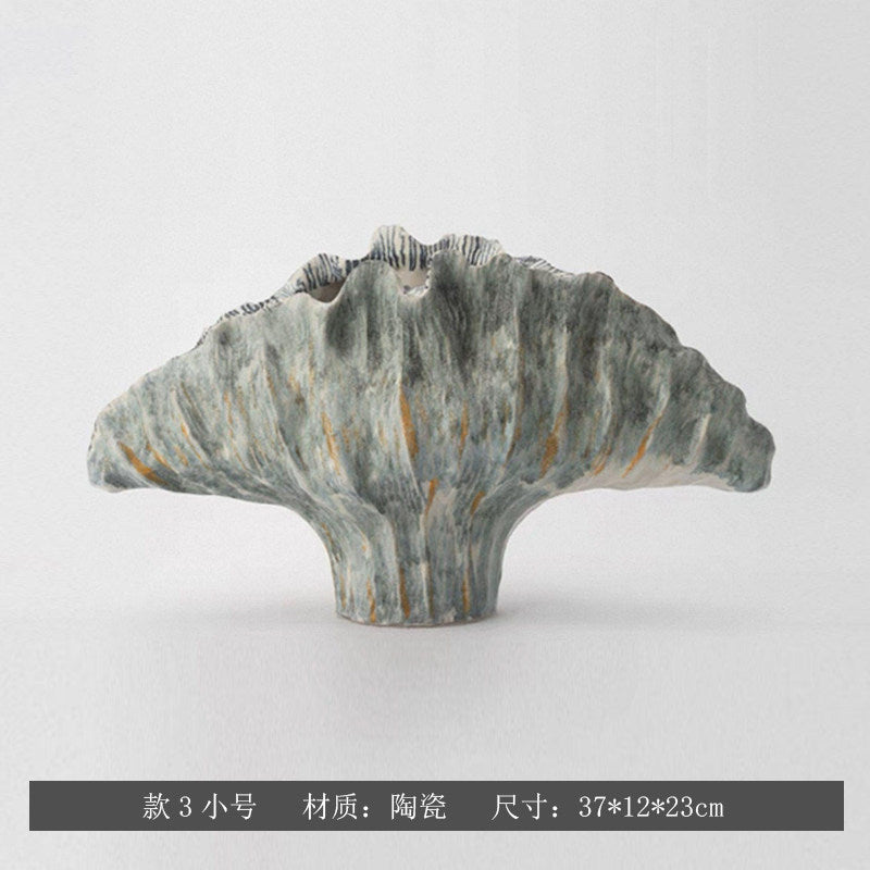 Ash Stone sculptural fan ceramic vase, Small 37 x 12 x 23 cm