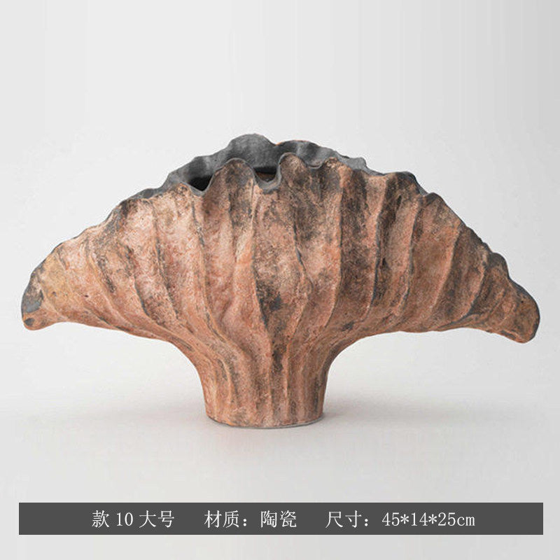 Blush Charcoal sculptural fan ceramic vase, Large 45 x 14 x 25 cm