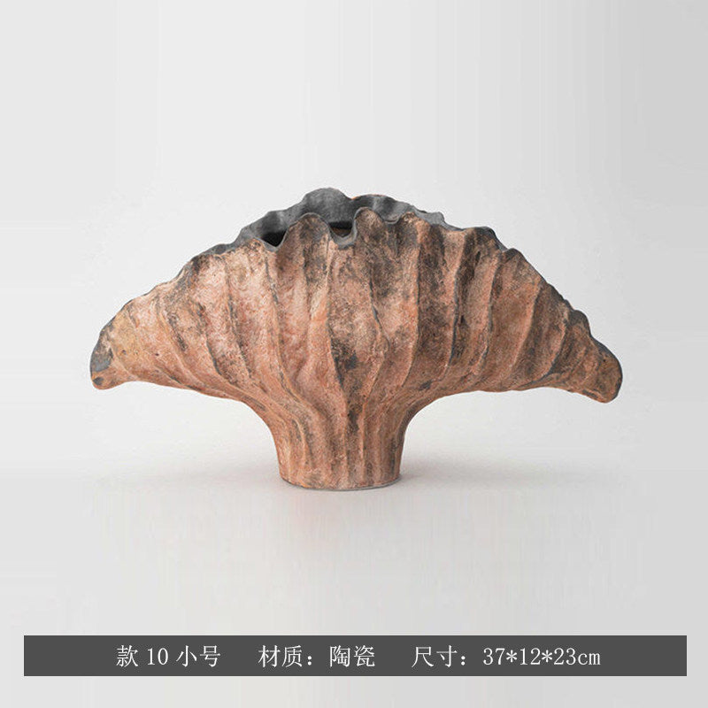 Blush Charcoal sculptural fan ceramic vase, Small 37 x 12 x 23 cm