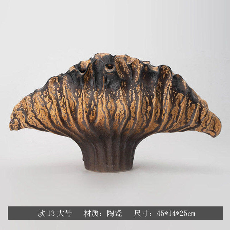 Bronze Ember sculptural fan ceramic vase, Large 45 x 14 x 25 cm