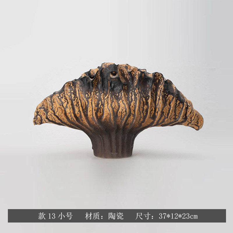 Bronze Ember sculptural fan ceramic vase, Small 37 x 12 x 23 cm