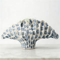 Cobalt Pebble sculptural fan ceramic vase styled on stone surface