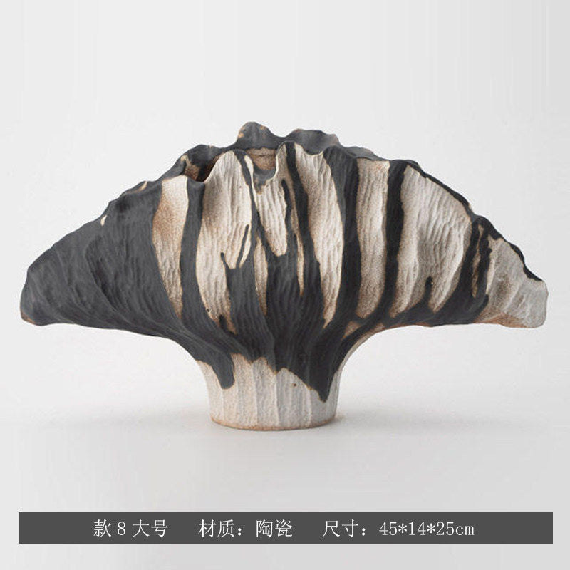 Ink and Ivory sculptural fan ceramic vase, Large 45 x 14 x 25 cm