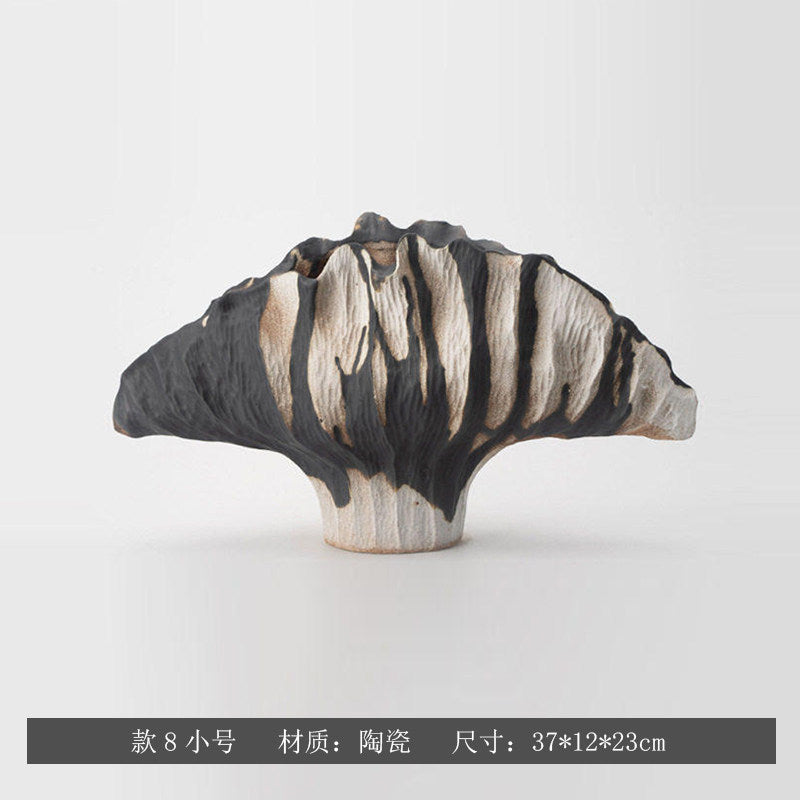 Ink and Ivory sculptural fan ceramic vase, Small 37 x 12 x 23 cm
