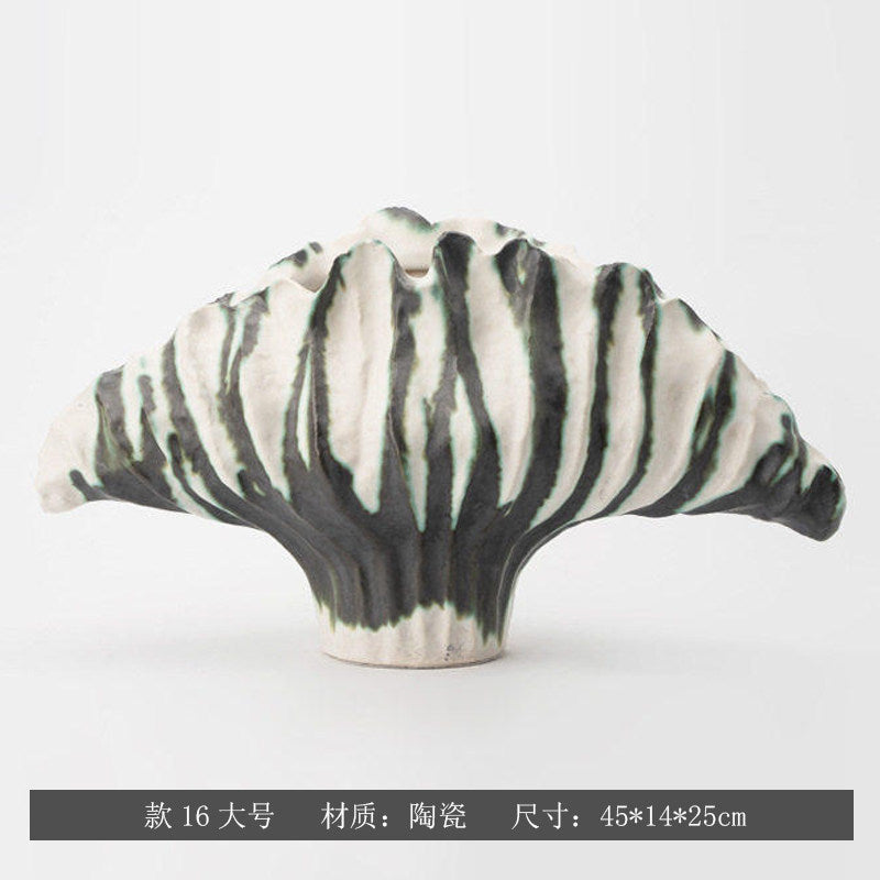 Ink Wash sculptural fan ceramic vase, Large 45 x 14 x 25 cm