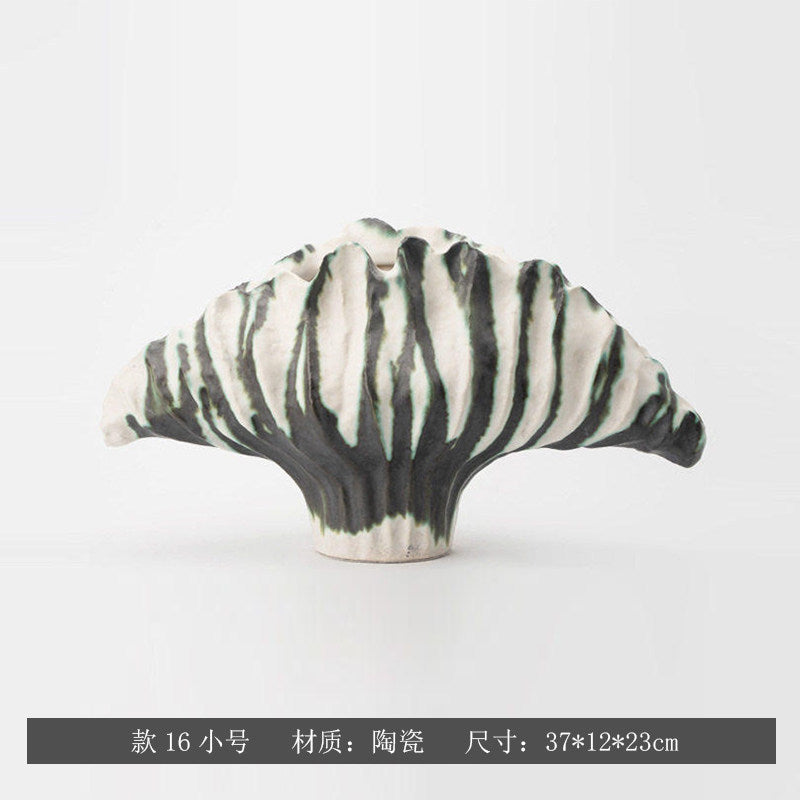Ink Wash sculptural fan ceramic vase, Small 37 x 12 x 23 cm