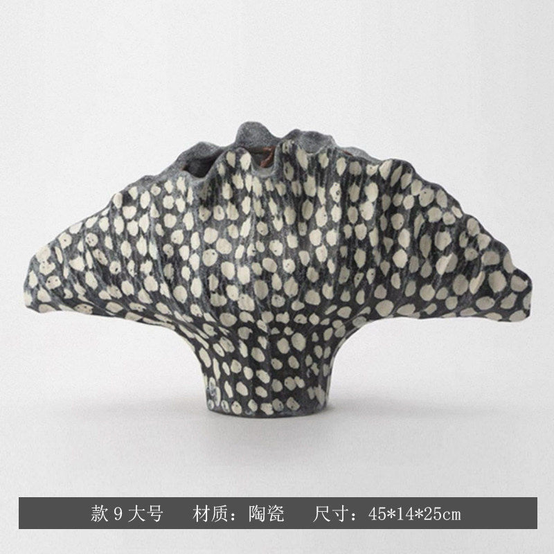 Ivory Pebble sculptural fan ceramic vase, Large 45 x 14 x 25 cm