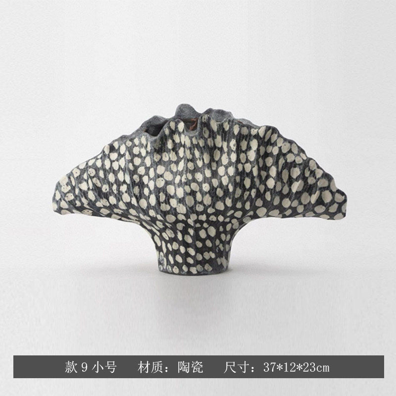 Ivory Pebble sculptural fan ceramic vase, Small 37 x 12 x 23 cm