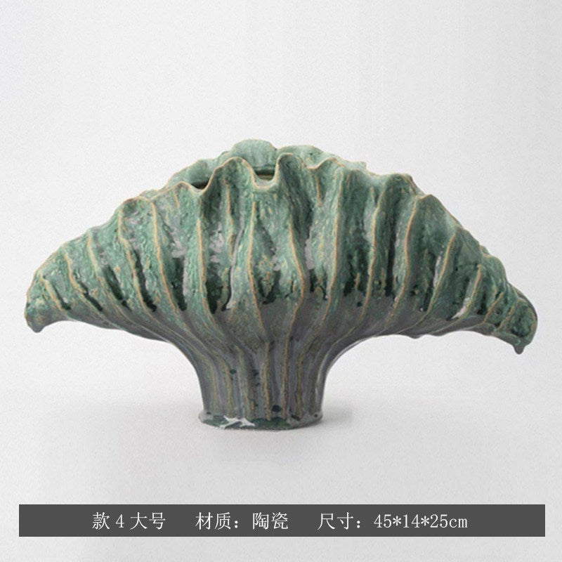 Jade Charcoal sculptural fan ceramic vase, Large 45 x 14 x 25 cm