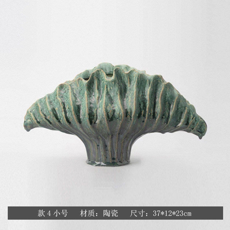 Jade Charcoal sculptural fan ceramic vase, Small 37 x 12 x 23 cm