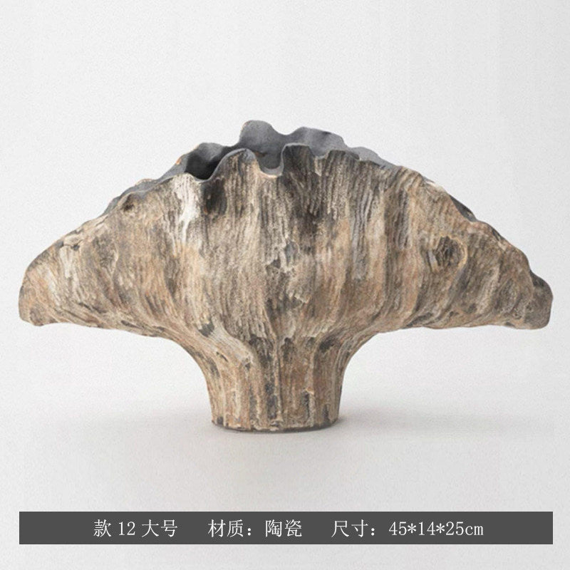 Sandstone sculptural fan ceramic vase, Large 45 x 14 x 25 cm