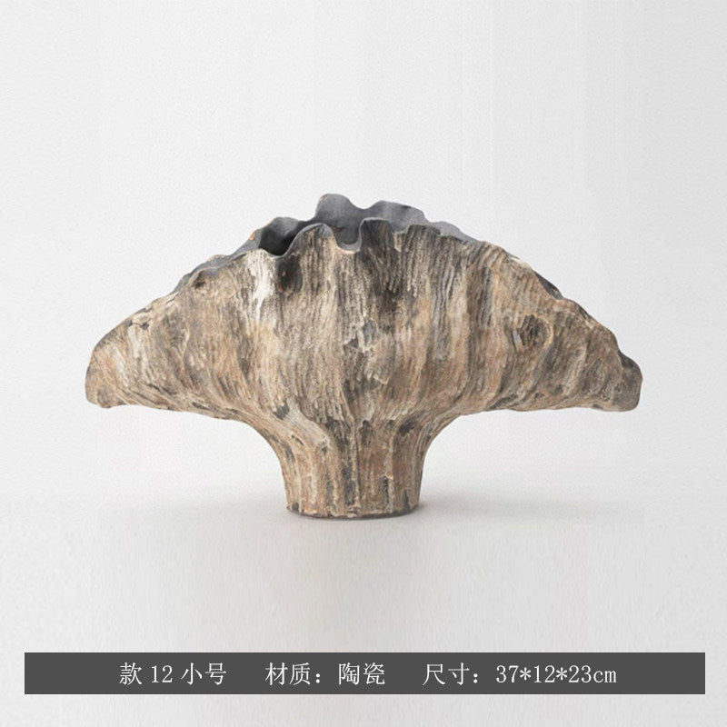 Sandstone sculptural fan ceramic vase, Small 37 x 12 x 23 cm