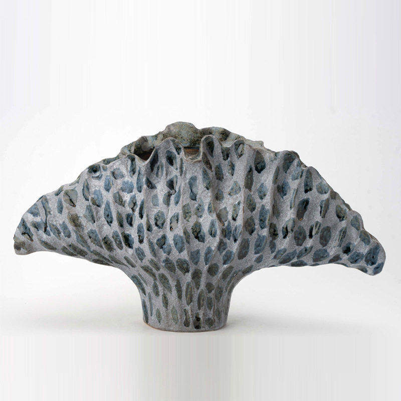 Slate Pebble sculptural fan ceramic vase detail