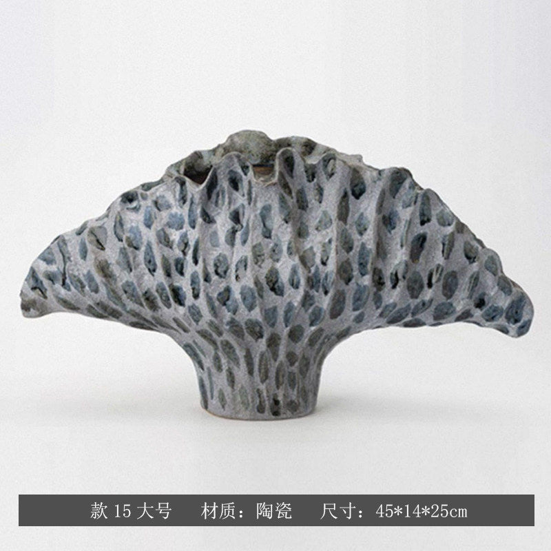 Slate Pebble sculptural fan ceramic vase, Large 45 x 14 x 25 cm