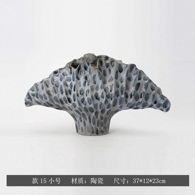 Slate Pebble sculptural fan ceramic vase, Small 37 x 12 x 23 cm