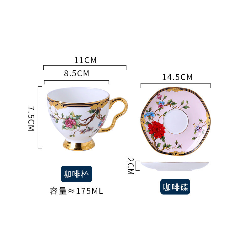 Floral bird bone china coffee cup and saucer pink pattern