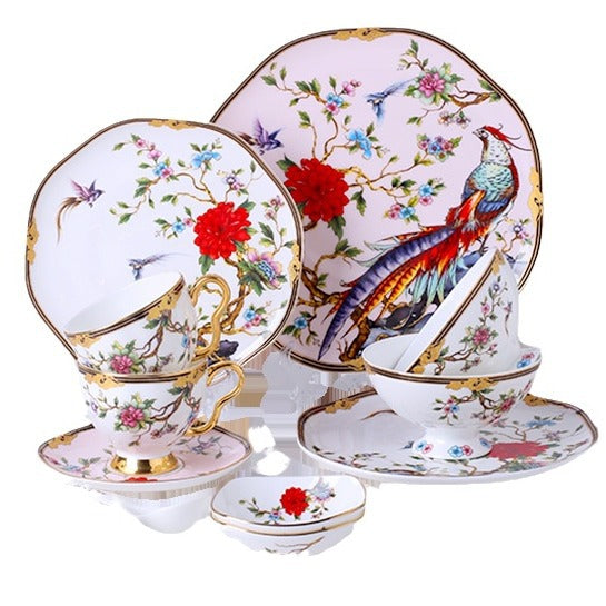 Floral bird bone china coordinated serving collection