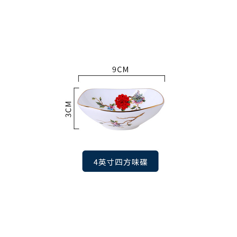 Floral bird bone china 4-inch seasoning dish 9 cm