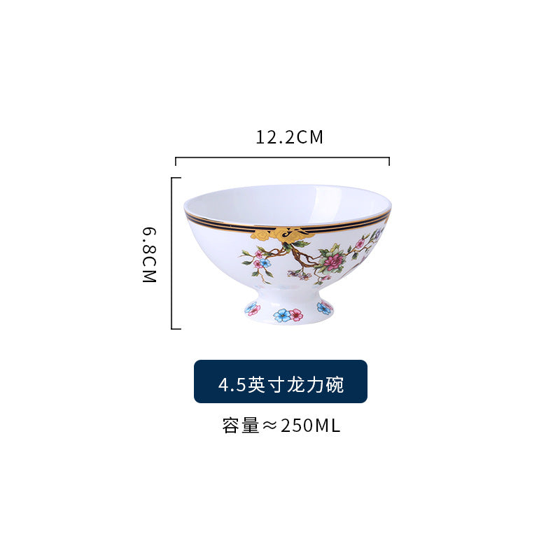 Floral bird bone china 4.5-inch douli bowl 250 ml