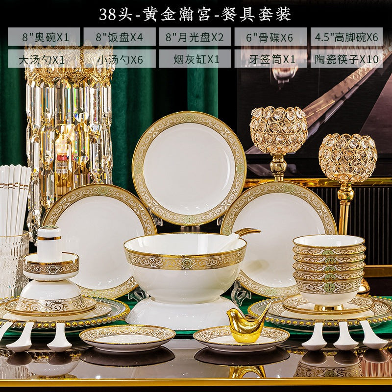Golden Han Palace 38-piece Jingdezhen bone china dinnerware set configuration