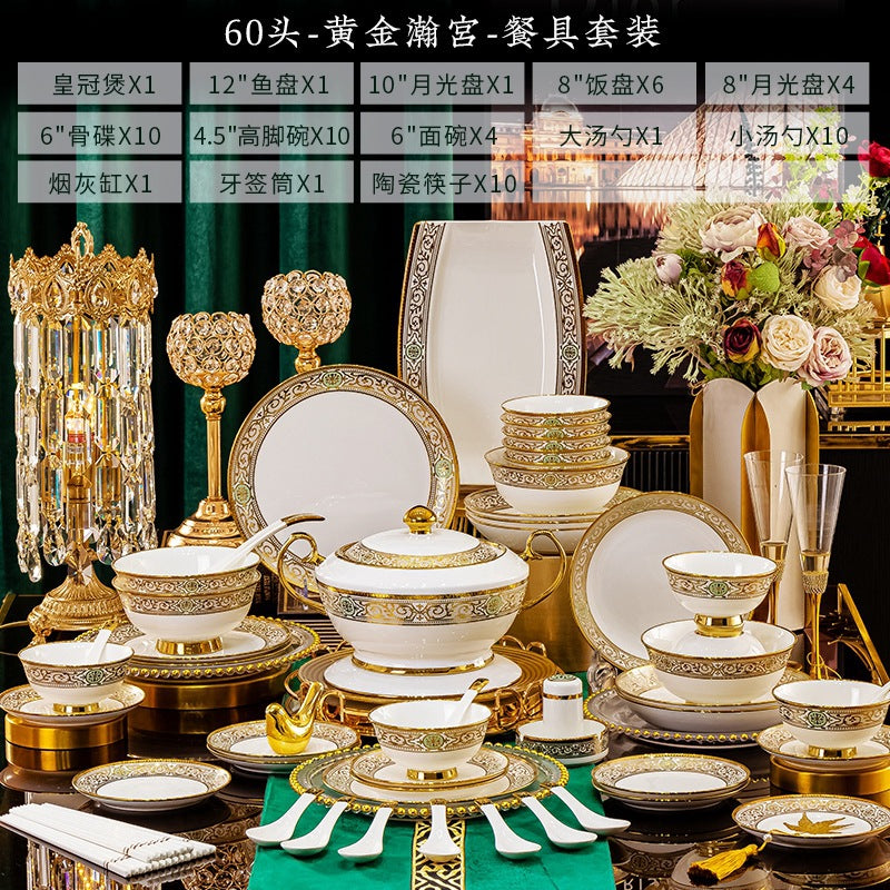 Golden Han Palace 60-piece Jingdezhen bone china dinnerware set configuration