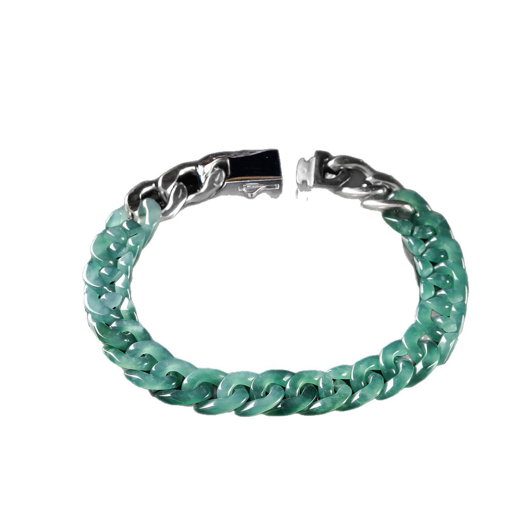 Blue water jadeite Cuban link bracelet close-up craftsmanship