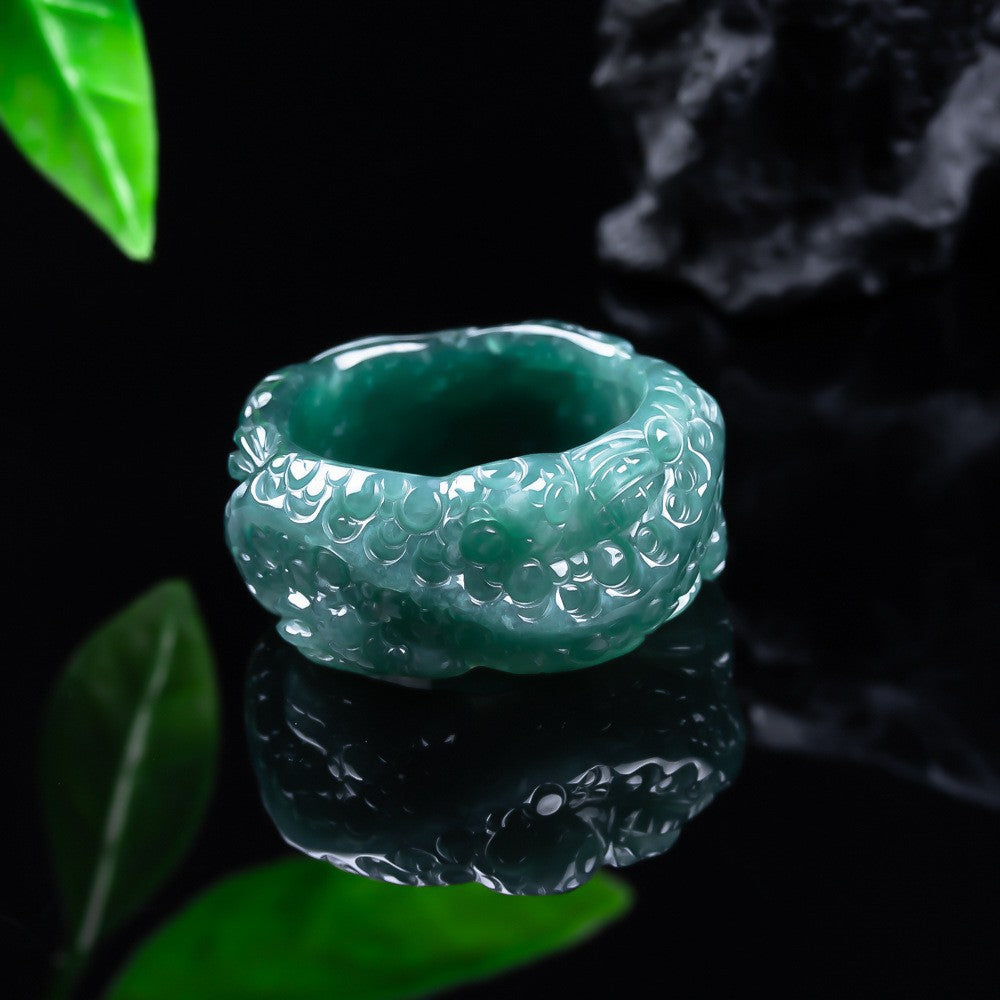 Luxury Grade A blue water jadeite ring for men and women