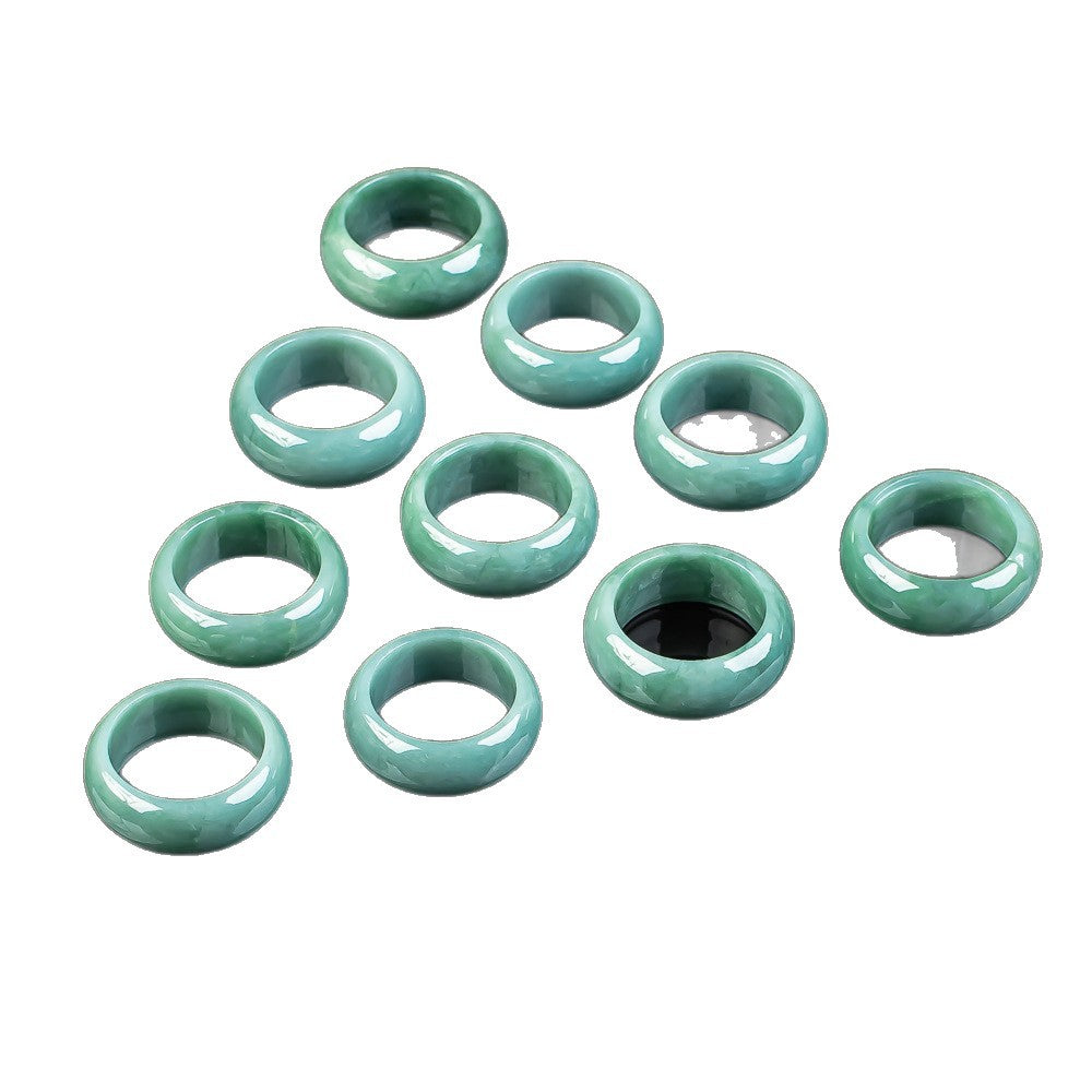 Natural blue water jadeite wide ring polished rounded profile