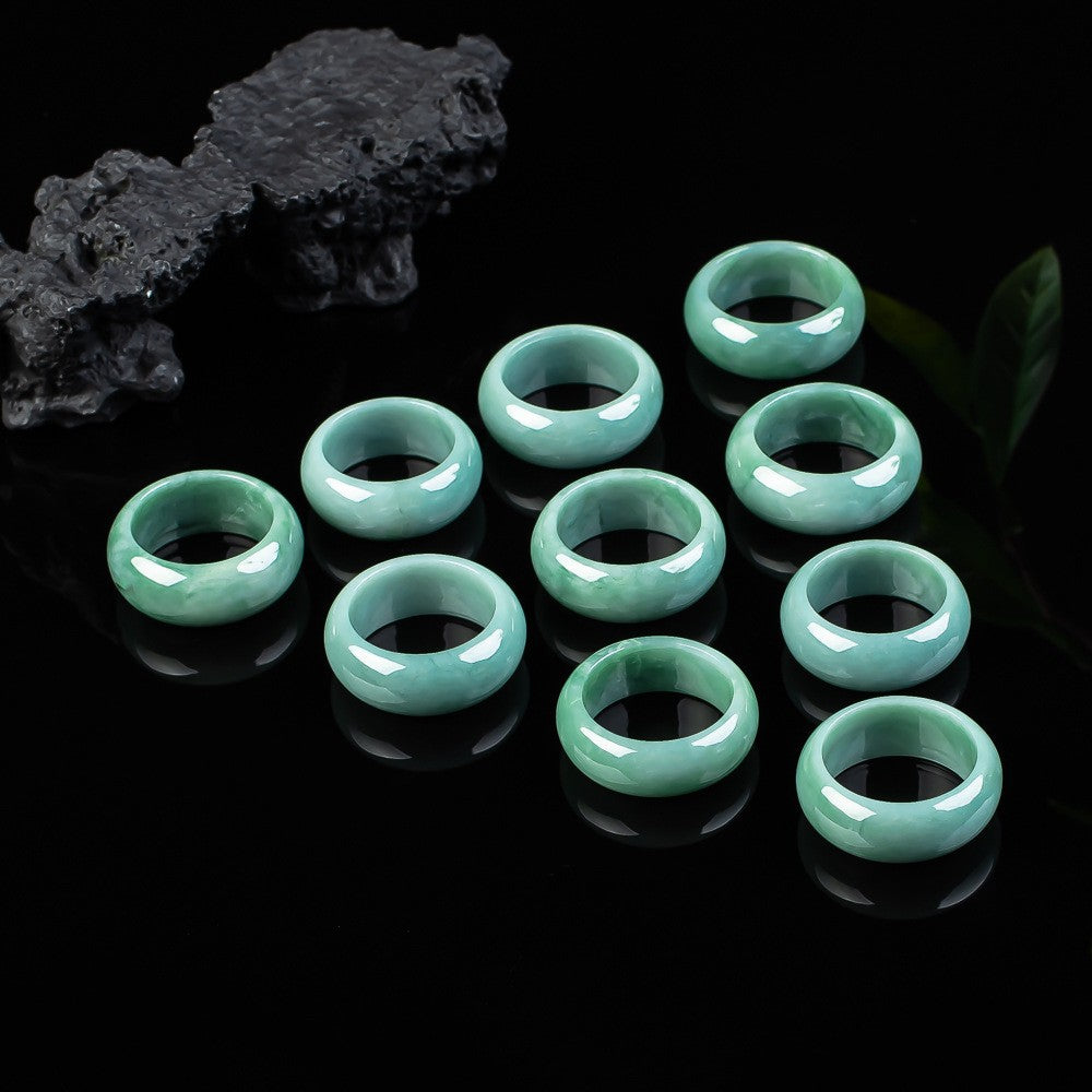 Certified blue-green jadeite wide ring one-piece stone construction