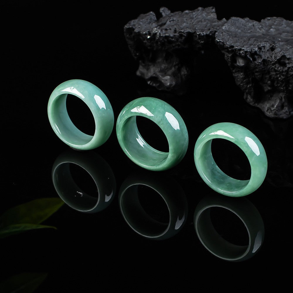 Natural blue water jadeite ring smooth broad band for men and women